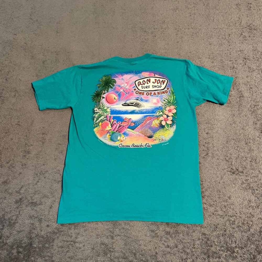 Vintage 90s Ron Jon Surf Shop Cocoa Beach Shirt Teal Mens Large Single Stitch